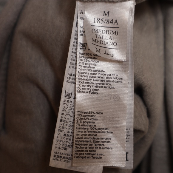 All Saints Grey Cotton Zip Up Hooded Sweatshirt - Picture 4 of 4